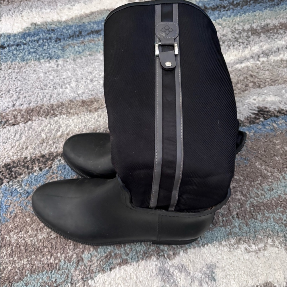Black Mid-Calf Rain & Snow Boots with Toggle Strap